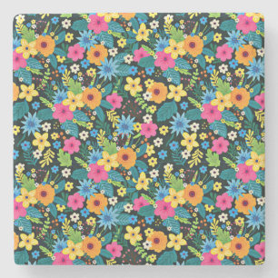 Posavasos De Piedra Patrón floral de vibrante Ditsy-43785