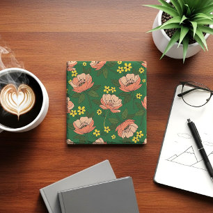 Posavasos De Piedra Patrón floral moderno de esmeralda verde intenso y
