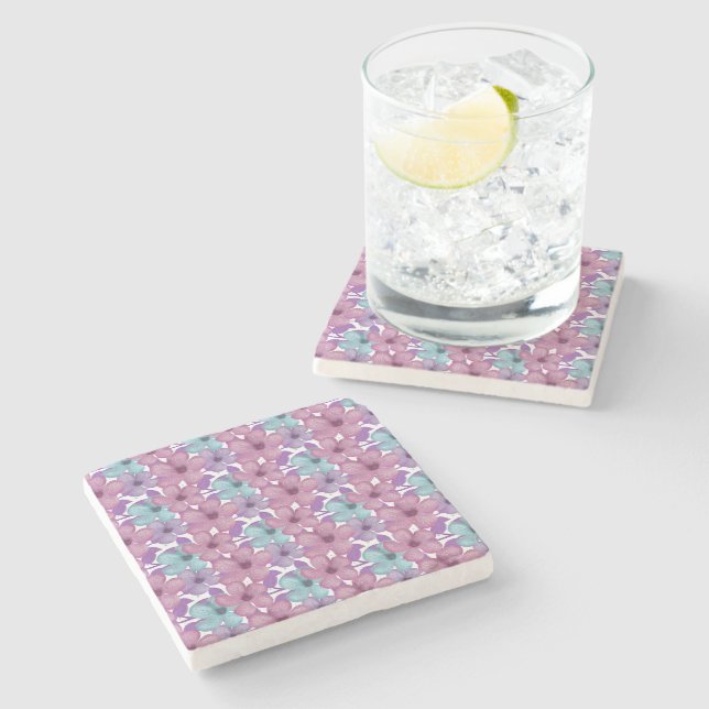 Posavasos De Piedra Patrón Floral Pastel (Lateral)
