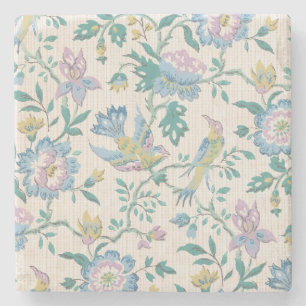 Posavasos De Piedra Patrón Floral Pastel de Pájaro Vintage Chinoiserie