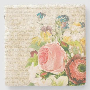 Posavasos De Piedra Patrón floral pastel femenino