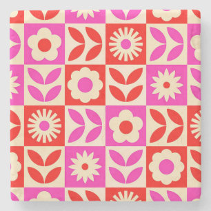 Posavasos De Piedra Patrón floral retro vibrante