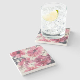 Posavasos De Piedra Patrón floral rosa acuarela botánico audaz