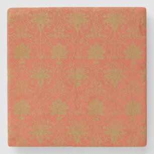 Posavasos De Piedra Patrón floral rosa y dorado