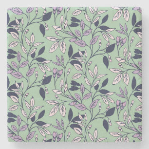 Posavasos De Piedra Patrón floral simple con un fondo verde suave