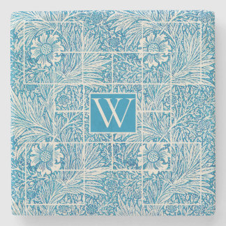 Posavasos De Piedra Patrón floral vintage azul y blanco