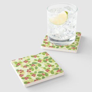 Posavasos De Piedra Patrón Fruta de Cranberry Festial, Verde