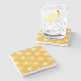 Posavasos De Piedra Patrón geométrico amarillo circular moderno