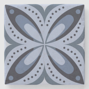 Posavasos De Piedra Patrón geométrico azul estilo retro