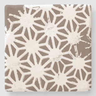 Posavasos De Piedra Patrón geométrico marrón y blanco