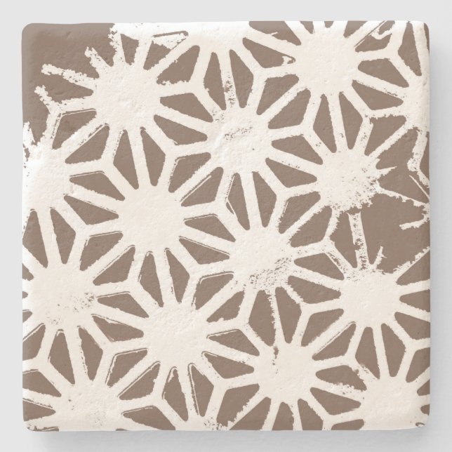 Posavasos De Piedra Patrón geométrico marrón y blanco (Anverso)