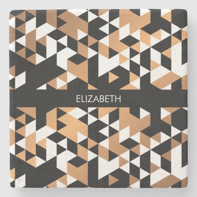 Posavasos De Piedra Patrón geométrico negro y dorado (Anverso)