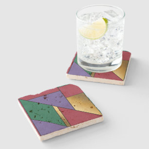 Posavasos De Piedra Patrón geométrico oro Púrpura rojo verde