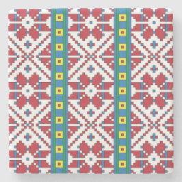 Posavasos De Piedra Patrón geométrico tribal de estrellas rojas, azule