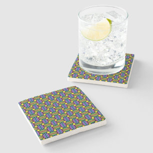 Posavasos De Piedra Patrón geométrico vibrante y colorido