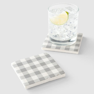 Posavasos De Piedra Patrón Gingham Gris Y Blanco