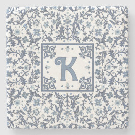 Posavasos De Piedra Patrón gráfico floral azul Fancy Personalizado