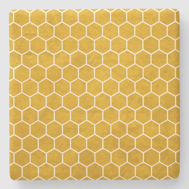 Posavasos De Piedra Patrón hexagonal exagerado amarillo (Anverso)