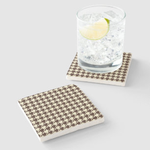 Posavasos De Piedra Patrón Houndstoth de marfil marrón clásico