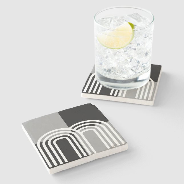 Posavasos De Piedra Patrón inicial blanco monotónico moderno (Lateral)