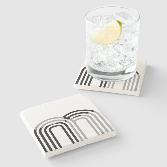 Posavasos De Piedra Patrón inicial blanco monotónico moderno negro (Lateral)