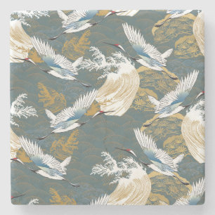 Posavasos De Piedra Patrón japonés de aves de gránulas vintage