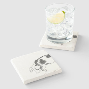 Posavasos De Piedra Patrón minimalista de arte lineal de cerdo Cottage