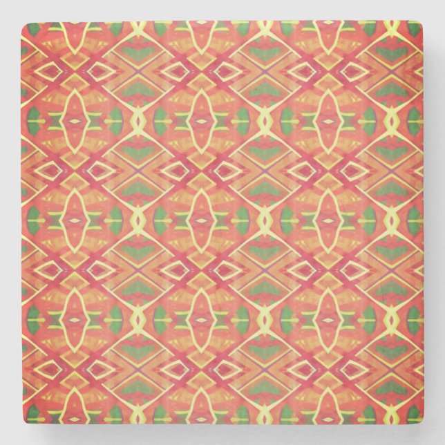 Posavasos De Piedra patrón naranja y verde (Anverso)