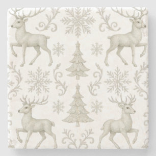 Posavasos De Piedra Patrón navideño moderno rústico, plata/blanco