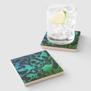 Posavasos De Piedra Patrón ondulado de purpurina azul verde y negro