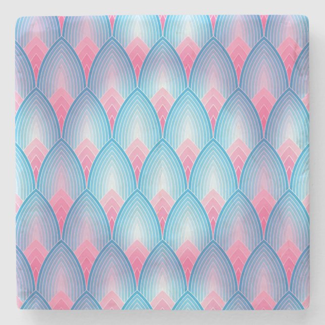 Posavasos De Piedra Patrón Petal Verde azulado Y Rosa (Anverso)