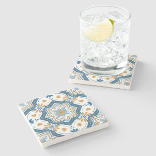 Posavasos De Piedra Patrón portugués amarillo azul azulejo moderno