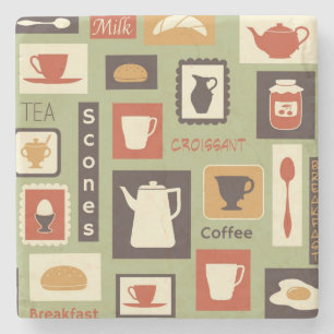Posavasos De Piedra Patrón retro con platos de cocina para el desayun