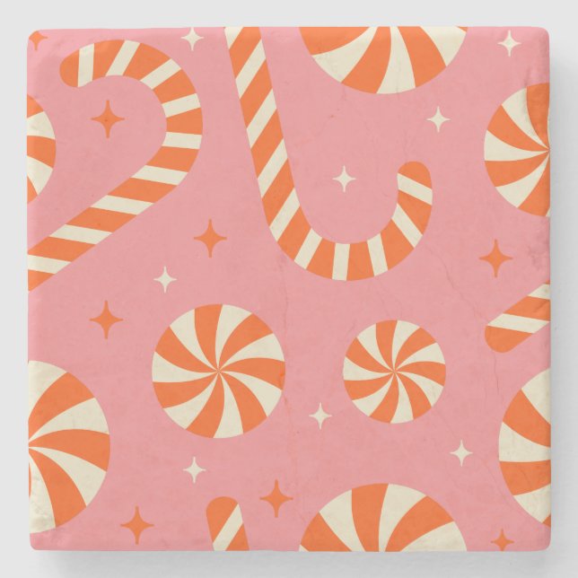 Posavasos De Piedra Patrón retro de Navidades de caña de vándalos (Anverso)