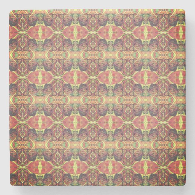 Posavasos De Piedra Patrón rojo y amarillo (Anverso)