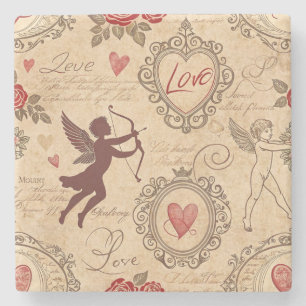 Posavasos De Piedra Patrón romántico de Cupido de Vintage (3)