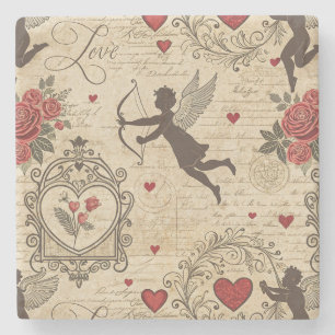 Posavasos De Piedra Patrón romántico de Cupido de Vintage (6)