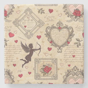 Posavasos De Piedra Patrón romántico de Cupido de Vintage (8)