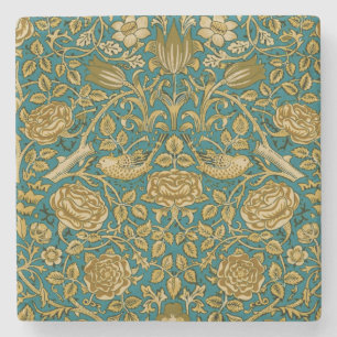 Posavasos De Piedra Patrón Rosa Tudor de William Morris Azul Dorado