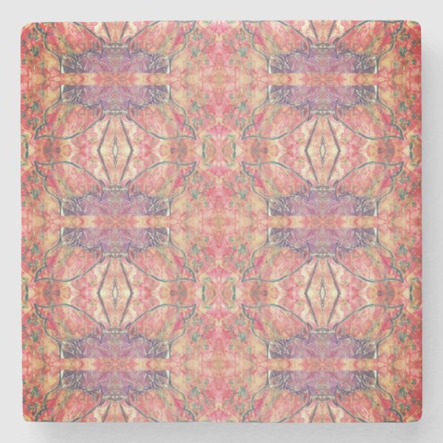 Posavasos De Piedra Patrón rosa y púrpura (Anverso)