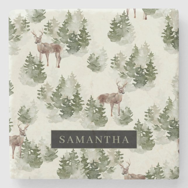 Posavasos De Piedra Patrón sin problemas del bosque acuático (Anverso)