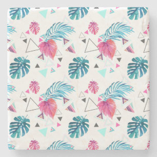 Posavasos De Piedra Patrón triángulo de hoja tropical