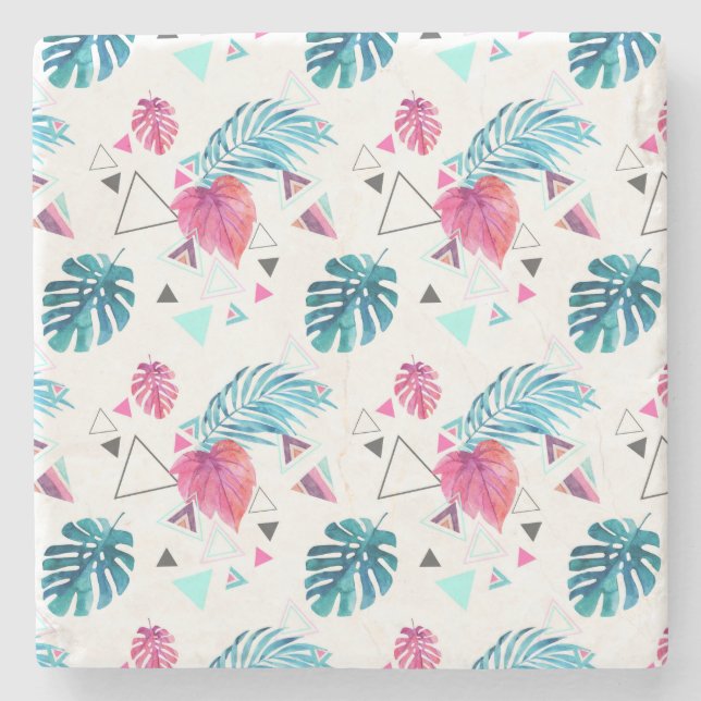 Posavasos De Piedra Patrón triángulo de hoja tropical (Anverso)