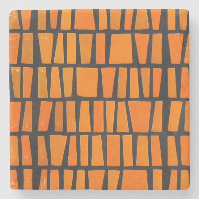 Posavasos De Piedra Patrón tribal africano naranja y negro (Anverso)