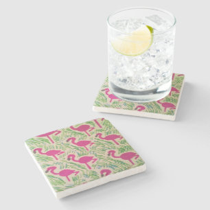 Posavasos De Piedra Patrón tropical de flamencos rosados