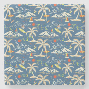 Posavasos De Piedra Patrón Tropical Retro Surf