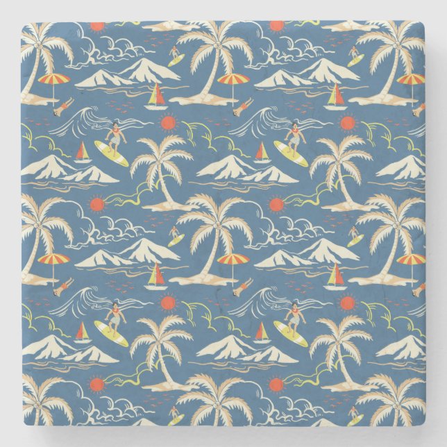 Posavasos De Piedra Patrón Tropical Retro Surf (Anverso)