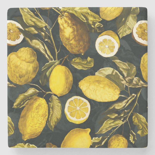 Posavasos De Piedra Patrón V de limón y hoja (Anverso)