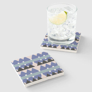 Posavasos De Piedra Patrón Verde azulado negro rosa azul geométrico