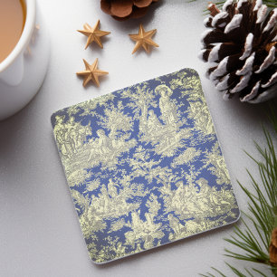 Posavasos De Piedra Patrón vintage de toile de jouy azul oscuro